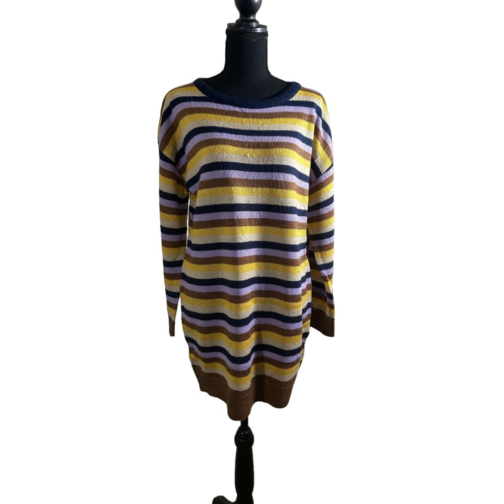 Olivaceous Blue & Purple Longer Length, Long-Sleeve Sweater, Size M